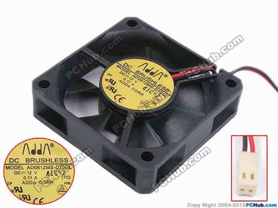 80618 ADDA AD0612MS-D70GL Server - Square Fan TC, sq60x60x15, w75x2x2, 12V 0.11A ADDA AD0612MS-D70GL Server - Square Fan 
