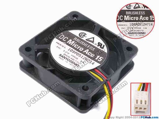 80629 Sanyo Denki 109P0512H714 Server - Square Fan sq52x52x15, w70x3x3, 12V 0.1A Sanyo Denki 109P0512H714 Server - Square Fan 