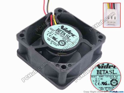 80634 Nidec D06T-12T3S14 Server - Square Fan AJ, sq60x60x25, w180x3x3, 12V 0.58A Nidec D06T-12T3S14 Server - Square Fan 
