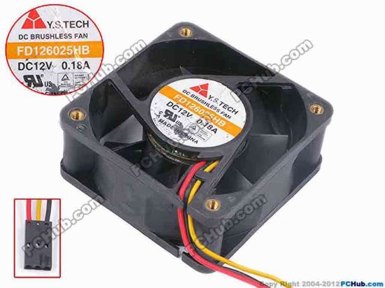 80643 Y.S TECH FD126025HB Server - Square Fan sq60x60x25, w300x3x3, 12V 0.18A Y.S TECH FD126025HB Server - Square Fan 