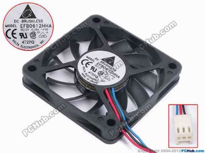 80657 Delta Electronics EFB0612HHA Server - Square Fan -F00, sq60x60x10, w85x3x3, 12V 0.25A Delta Electronics EFB0612HHA Server - Square Fan 