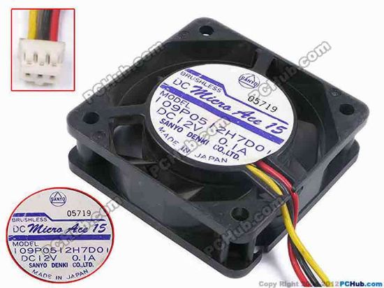 80698 Sanyo Denki 109P0512H7D01 Server - Square Fan sq52x52x15, w85x3x3, 12V 0.1A Sanyo Denki 109P0512H7D01 Server - Square Fan 