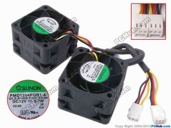 80699 SUNON PMD1204PQB1-A Server - Square Fan (2).S.B1008.F.GN, sq40x40x28, w200x6x6, 12V 3.7W,  SUNON PMD1204PQB1-A Server - Square Fan 