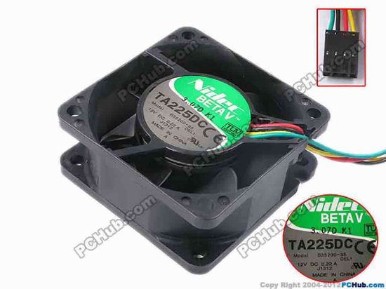 80720 Nidec B35200-35 Server - Square Fan DEL1, sq60x60x25, w100x4x4, 12V 0.22A. Nidec B35200-35 Server - Square Fan 