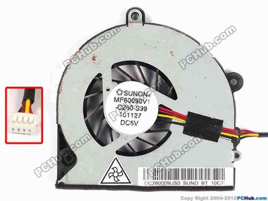 80734 SUNON MF60090V1-C260-S99 Cooling Fan  DC280009US0, w45x4x4, 5V, Bare fan SUNON MF60090V1-C260-S99 Cooling Fan