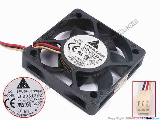 80735 Delta Electronics EFB0512HA Server - Square Fan -F00, sq50x50x10, w165x3x3, 12V 0.15A Delta Electronics EFB0512HA Server - Square Fan 