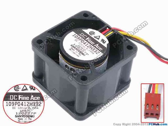 80737 Sanyo Denki 109P0412H332 Server - Square Fan sq40x40x28, w150x3x3, 12V 0.195A Sanyo Denki 109P0412H332 Server - Square Fan