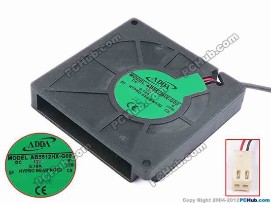 80738 ADDA AB5512HX-G00 Server - Blower Fan S, 1TCW, bw55x55x10, w120x2x2, 12V 0.19A ADDA AB5512HX-G00 Server - Blower Fan