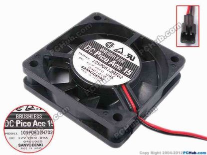 80742 Sanyo Denki 109P0612H702 Server - Square Fan sq60x60x15, w65x2x2, 12V 0.09A Sanyo Denki 109P0612H702 Server - Square Fan 