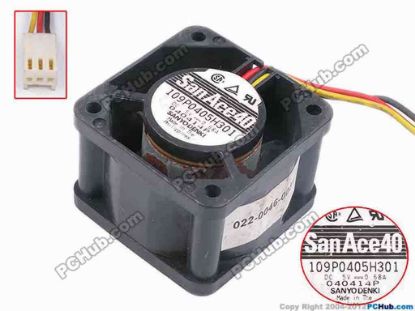 80825 Sanyo Denki 109P0405H301 Server - Square Fan sq40x40x28, w90x3x3, 5V 0.68A Sanyo Denki 109P0405H301 Server - Square Fan 