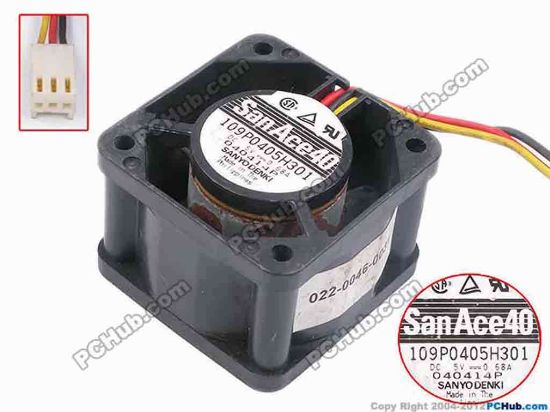 80825 Sanyo Denki 109P0405H301 Server - Square Fan sq40x40x28, w90x3x3, 5V 0.68A Sanyo Denki 109P0405H301 Server - Square Fan 