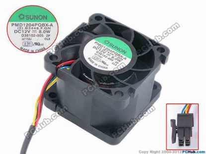 80832 SUNON PMD1204PQBX-A Server - Square Fan (2).B2448.F.GN, sq40x40x28, 12V 8W SUNON PMD1204PQBX-A Server - Square Fan 