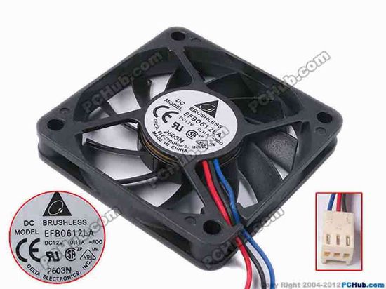 80863 Delta Electronics EFB0612LA Server - Square Fan -F00, sq60x60x10, w120x3x3, 12V 0.11A Delta Electronics EFB0612LA Server - Square Fan 