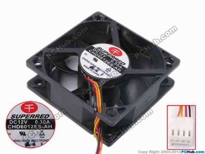 80896 Superred CHD6012ES-AH Server - Square Fan sq60x60x20, w190x4x4, 12V 0.3A Superred CHD6012ES-AH Server - Square Fan 