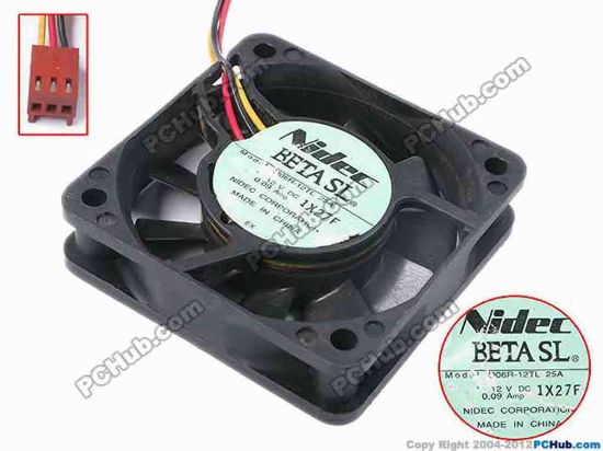 80897 Nidec D06R-12TL Server - Square Fan 25A, sq60x60x15, w110x3x3, 12V 0.09A Nidec D06R-12TL Server - Square Fan 