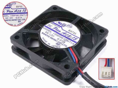 80972 Sanyo Denki 109P0612M714 Server - Square Fan sq60x60x15, w75x2x3, 12V 0.07A Sanyo Denki 109P0612M714 Server - Square Fan 