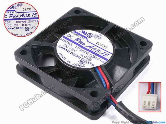 80972 Sanyo Denki 109P0612M714 Server - Square Fan sq60x60x15, w75x2x3, 12V 0.07A Sanyo Denki 109P0612M714 Server - Square Fan 