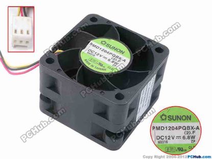 80990 SUNON PMD1204PQBX-A Server - Square Fan (2).F, sq40x40x28, w150x3x3, 12V 6.8W SUNON PMD1204PQBX-A Server - Square Fan 