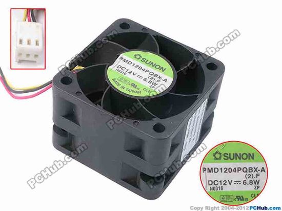 80990 SUNON PMD1204PQBX-A Server - Square Fan (2).F, sq40x40x28, w150x3x3, 12V 6.8W SUNON PMD1204PQBX-A Server - Square Fan 