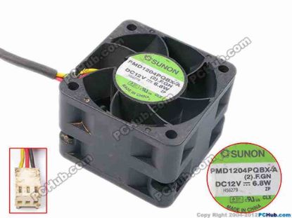 80992 SUNON PMD1204PQBX-A Server - Square Fan (2).F.GN, sq40x40x28, w150x3x3, 12V 6.8W SUNON PMD1204PQBX-A Server - Square Fan 