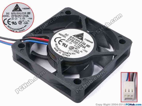 81013 Delta Electronics EFB0512HA Server - Square Fan -F00, sq50x50x10, w200x3x3, 12V 0.15A Delta Electronics EFB0512HA Server - Square Fan 