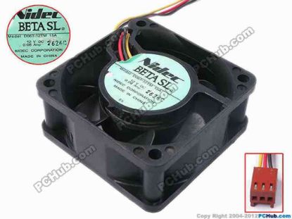 81014 Nidec D06T-12TM Server - Square Fan 15A, sq60x60x25, w120x3x3, 12V 0.08A Nidec D06T-12TM Server - Square Fan 