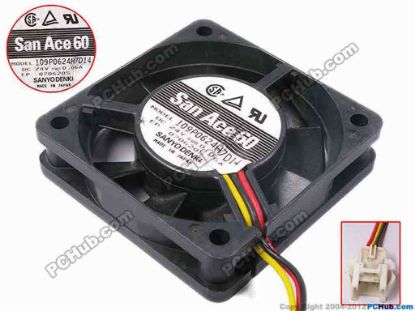 81025 Sanyo Denki 109P0624H7D14 Server - Square Fan sq60x60x15, w500x3x4, 24V 0.06A Sanyo Denki 109P0624H7D14 Server - Square Fan 