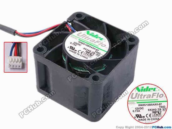 81041 Nidec W40S12BS4A5-07 Server - Square Fan T043, sq40x40x28, w155x4x4, 12V 0.73A Nidec W40S12BS4A5-07 Server - Square Fan 