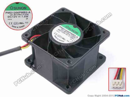 81050 SUNON PMD1206PMB2-A Server - Square Fan (2).B1562.F.GN, sq60x60x38, w120x3x3, 12V 7W SUNON PMD1206PMB2-A Server - Square Fan 