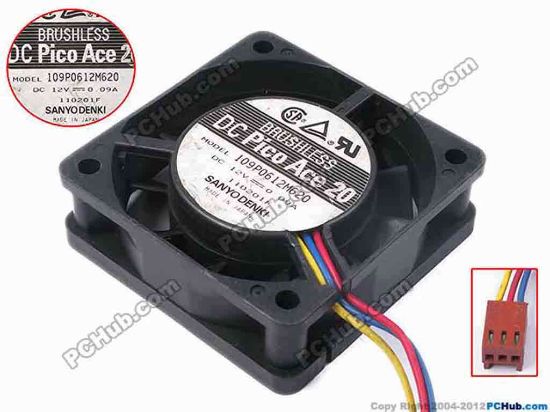 81067 Sanyo Denki 109P0612M620 Server - Square Fan sq60x60x20, w110x3x3, 12V 0.09A Sanyo Denki 109P0612M620 Server - Square Fan 
