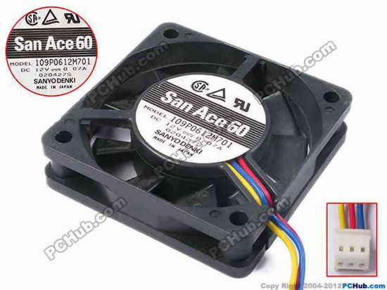 81068 Sanyo Denki 109P0612M701 Server - Square Fan sq60x60x15, w120x3x3, 12V 0.07A Sanyo Denki 109P0612M701 Server - Square Fan 