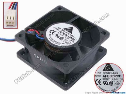 81092 Delta Electronics AFB0612VH Server - Square Fan -F00, sq60x60x25, w135x3x3, 12V 0.3A Delta Electronics AFB0612VH Server - Square Fan 