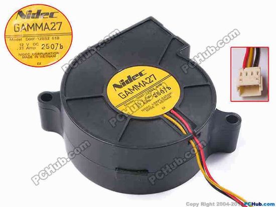 81115 Nidec D06F-12BS2 Server - Blower Fan 01B, bw60x60x25, w50x3x3, 12V 0.21A Nidec D06F-12BS2 Server - Blower Fan 