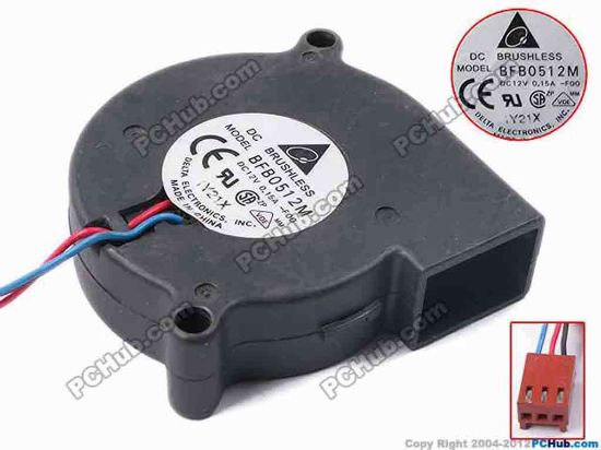 81116 Delta Electronics BFB0512M Server - Blower Fan -F00, bw52x52x15, w150x3x3, 12V 0.15A Delta Electronics BFB0512M Server - Blower Fan 