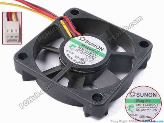 81122 SUNON KDE1245PFV1 Server - Square Fan 11.MS.B1524.AF.GN.X, sq45x45x10, w55x3x3, 12V 1.7W SUNON KDE1245PFV1 Server - Square Fan 