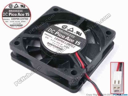 81144 Sanyo Denki 109P0612H702 Server - Square Fan sq60x60x15, w75x2x2, 12V 0.09A Sanyo Denki 109P0612H702 Server - Square Fan 