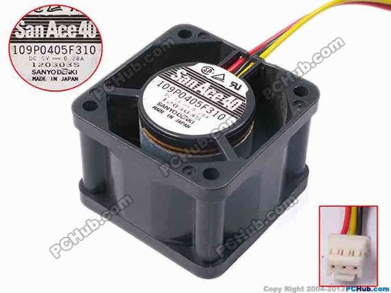 81214 Sanyo Denki 109P0405F310 Server - Square Fan sq40x40x28, w85x3x3, 5V 0.28A Sanyo Denki 109P0405F310 Server - Square Fan 