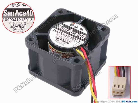 81231 Sanyo Denki 109P0412J3013 Server - Square Fan sq40x40x28, w310x3x3, 12V 0.35A Sanyo Denki 109P0412J3013 Server - Square Fan 