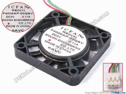 81263 ICFAN / SHICOH F4006AP-05QSV Server - Square Fan sq40x40x6, w70x3x3, 5V 0.11A ICFAN / SHICOH F4006AP-05QSV Server - Square Fan 