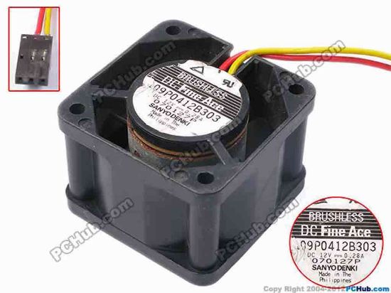 81363 Sanyo Denki 109P0412B303 Server - Square Fan sq40x40x28, w125x3x3, 12V 0.28A Sanyo Denki 109P0412B303 Server - Square Fan 
