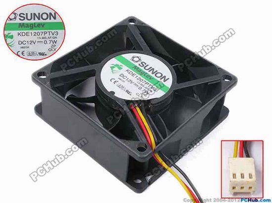 81648 SUNON KDE1207PTV3 Server - Square Fan 13.MS.AF.GN, sq70x70x25, w250x3x3, 12V 0.7W SUNON KDE1207PTV3 Server - Square Fan 