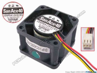 81686 Sanyo Denki 109P0412K3193 Server - Square Fan sq40x40x28, w225x3x3, 12V 0.55A Sanyo Denki 109P0412K3193 Server - Square Fan 