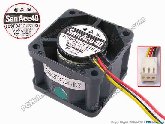 81686 Sanyo Denki 109P0412K3193 Server - Square Fan sq40x40x28, w225x3x3, 12V 0.55A Sanyo Denki 109P0412K3193 Server - Square Fan 
