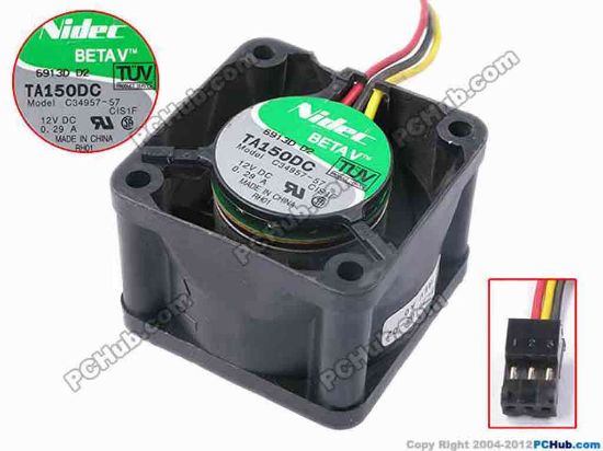 81830 Nidec C34957-57 Server - Square Fan CIS1F, sq40x40x28, w285x3x3, 12V 0.29A Nidec C34957-57 Server - Square Fan 