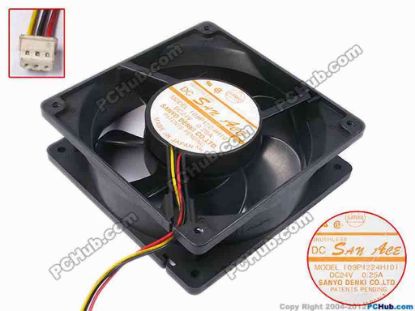 81882 Sanyo Denki 109P1224H101 Server - Square Fan sq120x120x38, w245x3x3, 24V 0.25A Sanyo Denki 109P1224H101 Server - Square Fan 