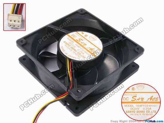 81882 Sanyo Denki 109P1224H101 Server - Square Fan sq120x120x38, w245x3x3, 24V 0.25A Sanyo Denki 109P1224H101 Server - Square Fan 