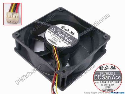 81890 Sanyo Denki 109R1212H1011 Server - Square Fan sq120x120x38, w210x4x4, 12V 0.52A Sanyo Denki 109R1212H1011 Server - Square Fan 