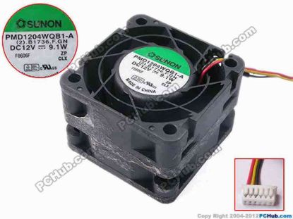 82124 SUNON PMD1204WQB1-A Server - Square Fan (2).B1736.F.GN, sq40x40x28, w110x3x6, 12V 9.1W SUNON PMD1204WQB1-A Server - Square Fan 