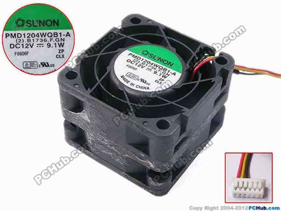 82124 SUNON PMD1204WQB1-A Server - Square Fan (2).B1736.F.GN, sq40x40x28, w110x3x6, 12V 9.1W SUNON PMD1204WQB1-A Server - Square Fan 