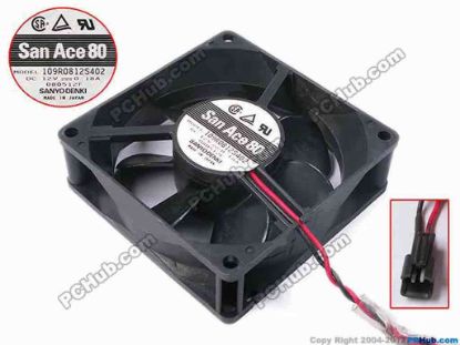 82125 Sanyo Denki 109R0812S402 Server - Square Fan sq80x80x25, w110x2x2, 12V 0.18A Sanyo Denki 109R0812S402 Server - Square Fan 